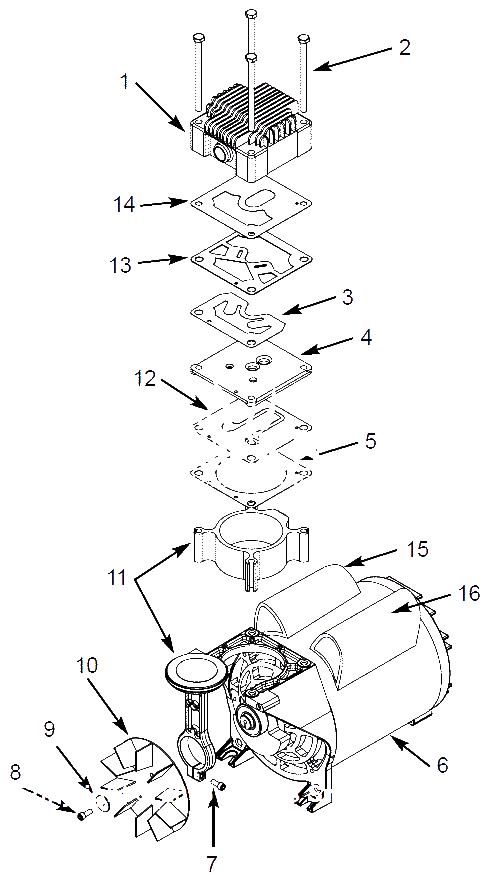Pump Parts Diagram and Parts List for OF45175A  Campbell Hausfeld Compressor
